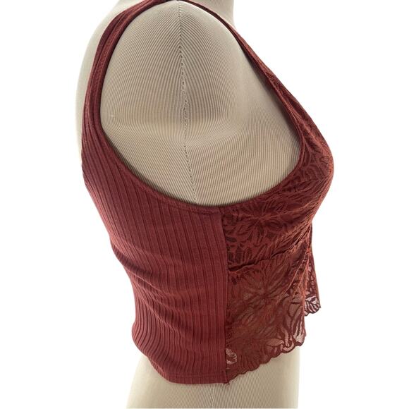 Aerie Lace Deep Plunge Partially Sheer Ribbed Back Bralette Top Size Medium - Picture 4 of 7